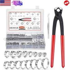 300pcs 16 Sizes Single Ear Hose Clamps Kit, Stainless Steel Cinch Ring Plumbing