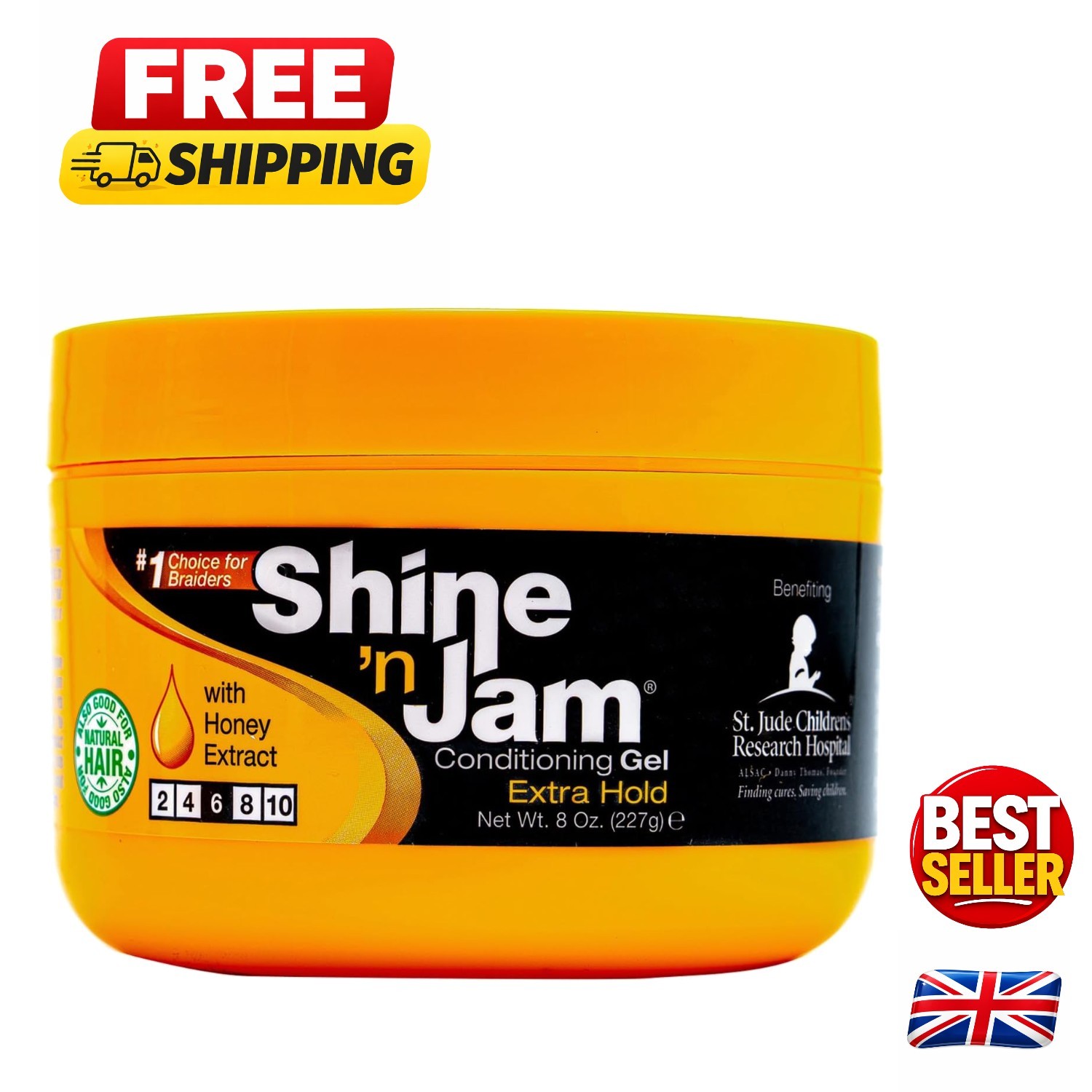 Firm Hold Shine 'n Jam Gel for All Hair Types - 8oz, Moisturizing Honey Formula