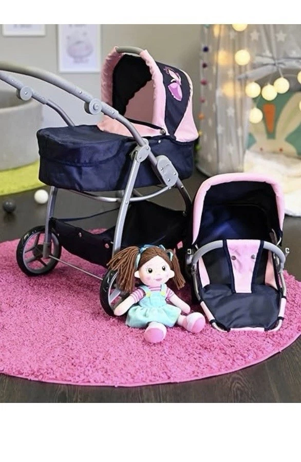 Knorrtoys Puppenwagen Buggy Tragetasche 3 in 1 Puppen Spielzeug NEU Blau Rosa - Bild 3 von 3