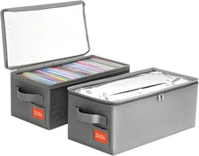 DVD Storage Box – DVD Case with Clear PVC Lid – DVD Shelf Organizer for 25 Stand