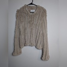 Revolve Heartloom Rex Rabbit Fur Cardigan Sweater Rosa Jacket Tan Sz L