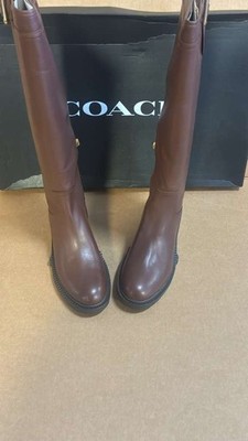Coach C5835  Women  Leigh Equestrian Riding Boots, Brown Leather, Women 8.5 B
