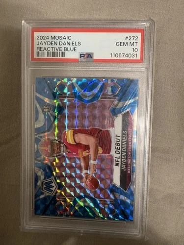 Jayden Daniels GEM MT PSA 10 Reactive Blue Prizm 2024 Mosaic NFL Debut 272