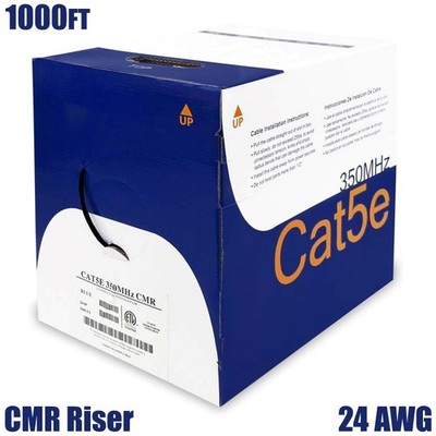 1000FT Cat5E Network Ethernet UTP Cable CMR Riser Solid Copper Wire 24AWG Black