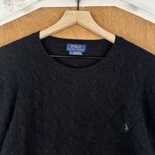 Polo Ralph Lauren Sweater Mens XL Black Cable Knit Wool Cashmere Crew Neck NICE