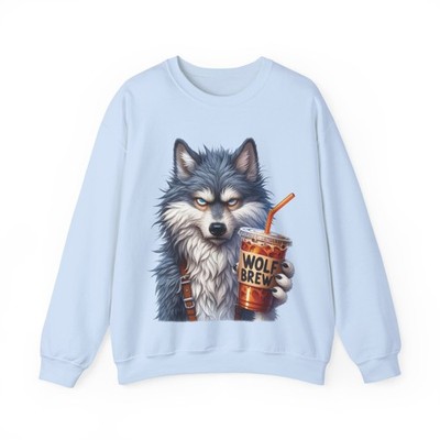 Funny Coffee Wolf Sweatshirt  Wolf Brew  Unisex Cozy Animal Lover Pullover