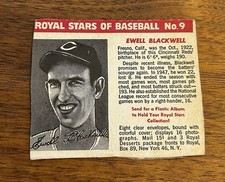 1950 Royal Desserts Pudding Box Card #9 Ewell Blackwell Cincinnati Reds
