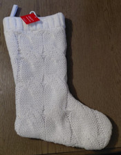 Heavy Lined White Cable Knit Christmas Stocking 18" Mantle Home Decor NWT