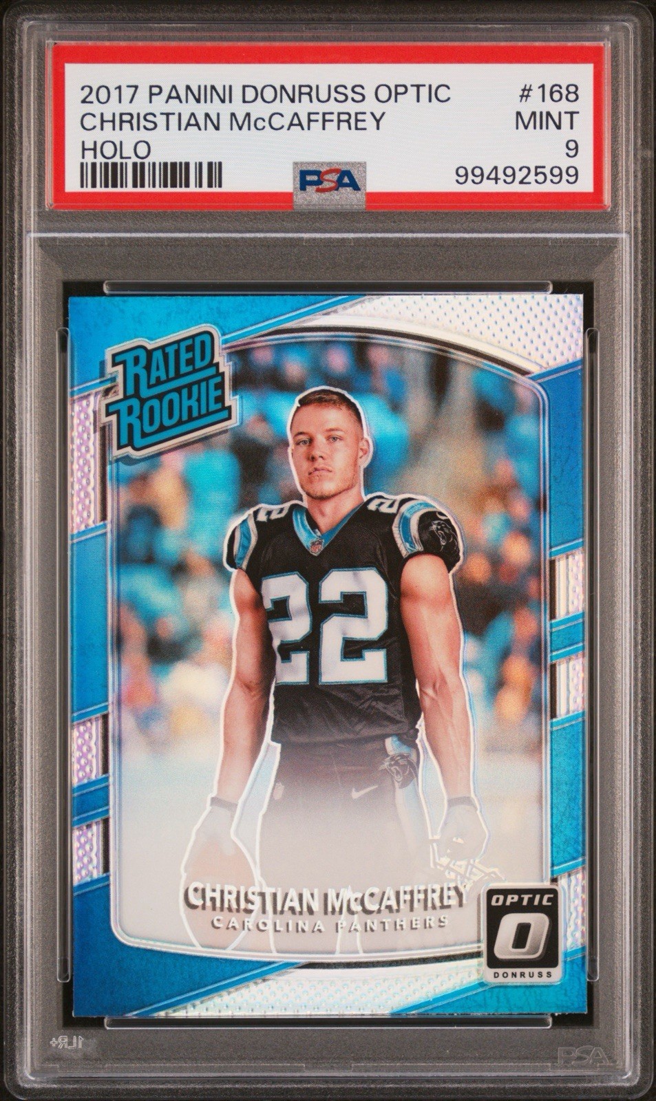 2017 DONRUSS OPTIC #168 CHRISTIAN MCCAFFREY HOLO PSA 9