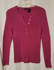 Moda international Victoria's Secret Fuchsia Purple Sweater Button Collar M EUC