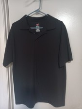HANES X-TEMP MENS BLACK POLO SHIRT SHORT SLEEVES BUTTONS SIZE LARGE