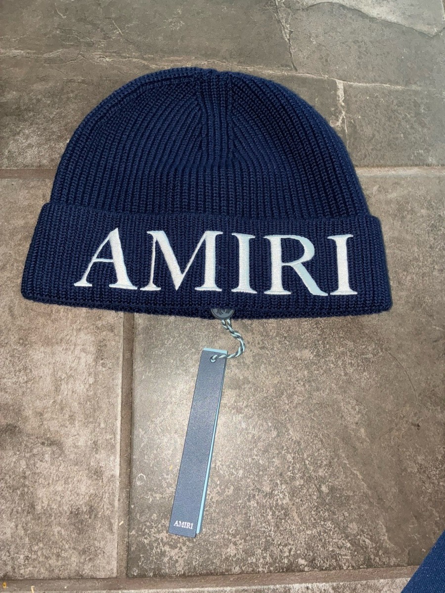 AMIRI Navy Blue Knit Solid Pattern Beanie for Men, Casual Winter
