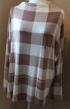Maurices Womens X Large Shirt Top Beige & White Plaid Long Sleeves NWT