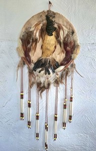 Incredible Native American Handmade Dream Catcher Bird Spirit Leather, Feathers
