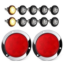 Partsam 10x Amber 3/4" Round LED Side Marker Lights w Plug Grommets, 2Pcs 4 I...