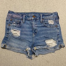American Eagle Womens 4 Jean Shorts Blue Denim Distressed Medium Wash High Rise