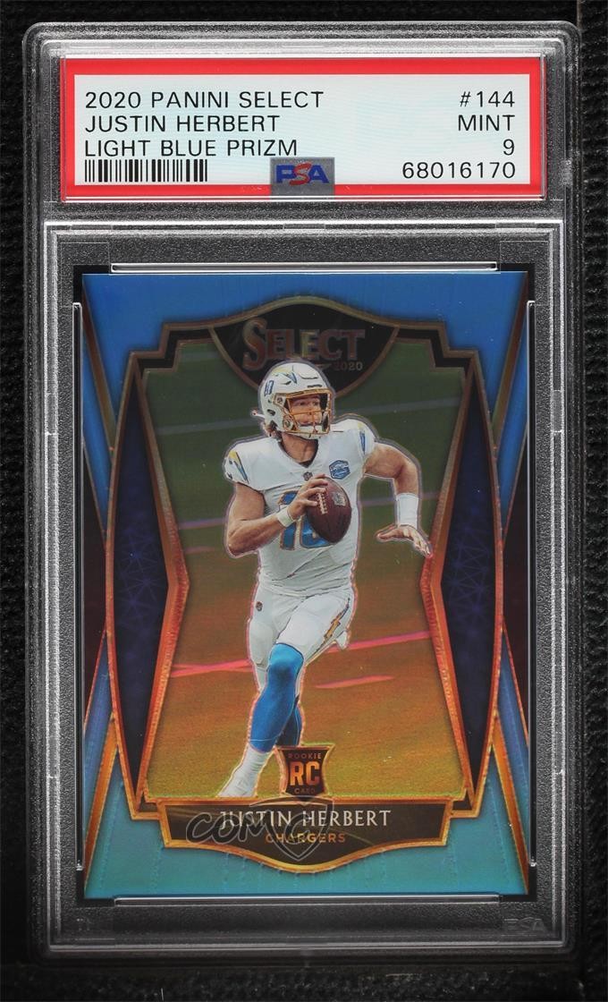 2020 Select Premier Level Light Blue Prizm 78/99 Justin Herbert PSA 9 MINT v9t