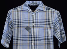 Men's DANIEL CREMIEUX Blue Plaid Short Sleeve S/S Linen Shirt Large L NWT NEW