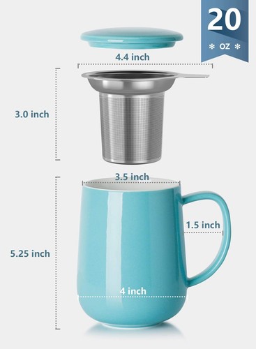 Sweese 20 OZ Porcelain Tea Mug with Infuser and Lid, Loose Leaf Tea Cup, Gift... - Picture 4 of 7