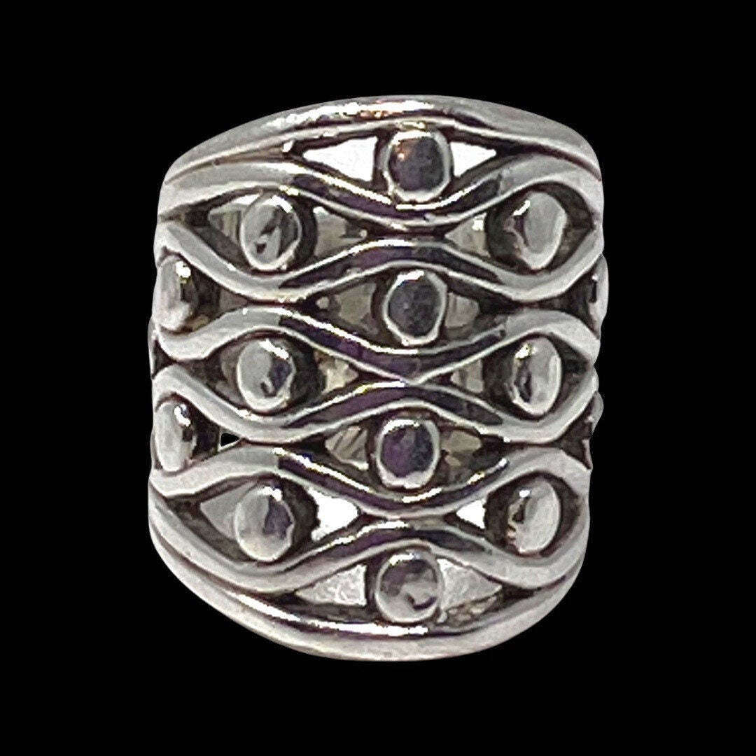 Silver 925 Wave Dot Statement Ring Bling Jewelry - image 6
