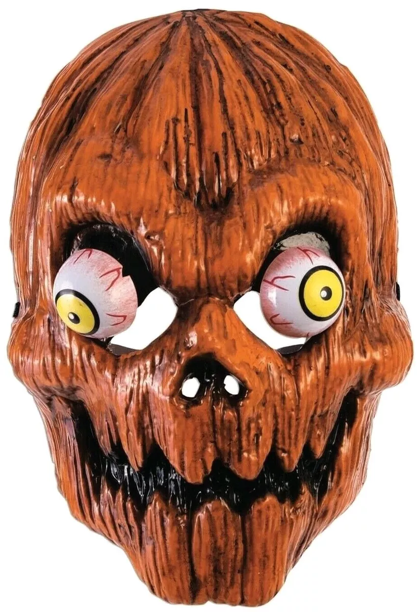 PUMPKIN FACE MASK GOOGLY SPRING EYES Wiggly Moving Plastic Scary Orange  Zombie