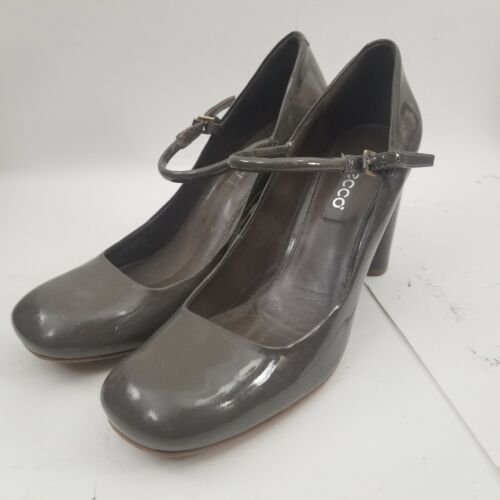 Women’s Ecco Gray Patent Leather Shoes Straps Size 40 9 / 9.5 - Picture 1 of 12