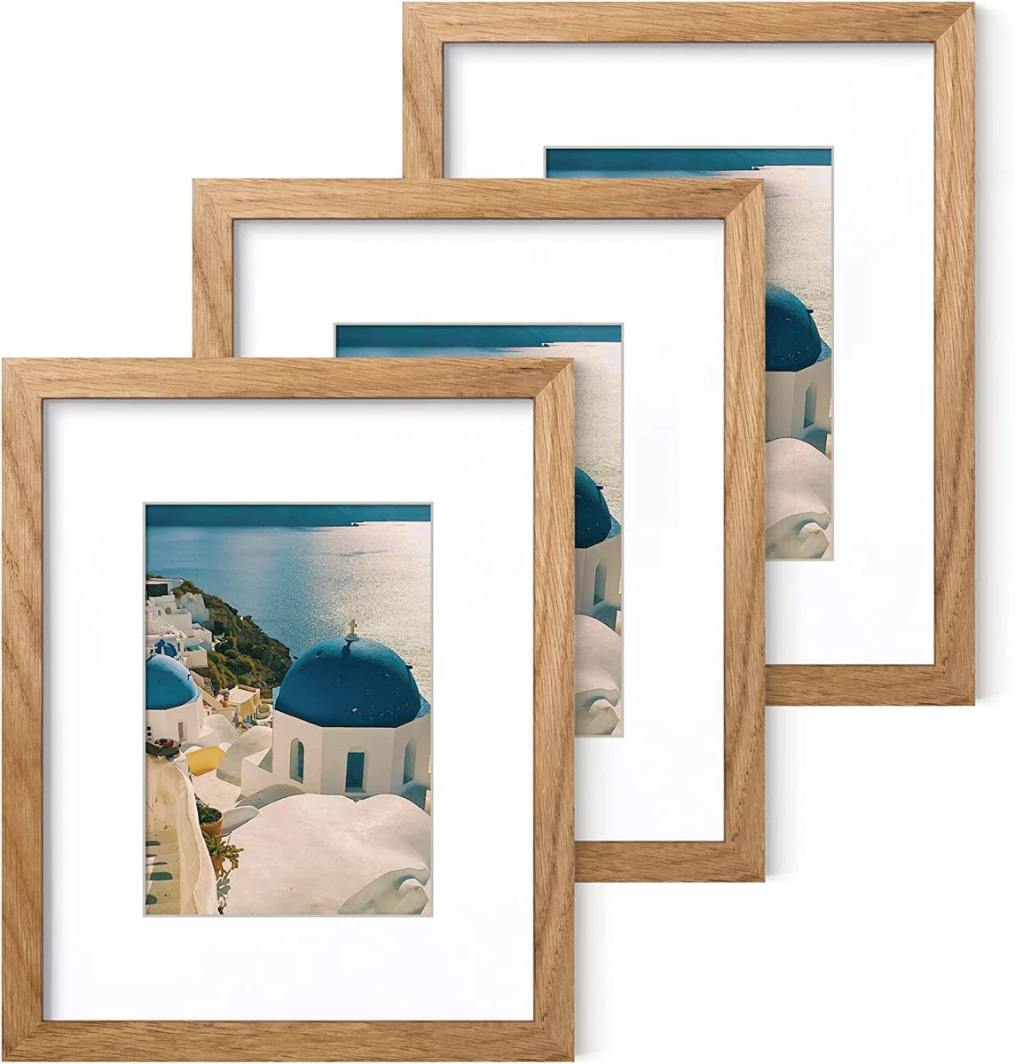 8X10 Picture Frame with Mat for 5X7, Solid Oak Wood Picture Frames Set of 3  Pack