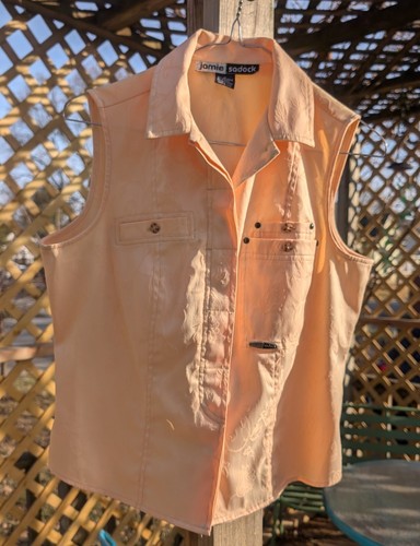 Jamie Sadock Top Golf Casual SL Blouse Cantaloupe Melon Buttons Small Relaxed - Picture 7 of 10