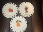 Set of 3 Vintage 60s Kemple White Milk Glass lace edge Fruit Plates Hand Painted