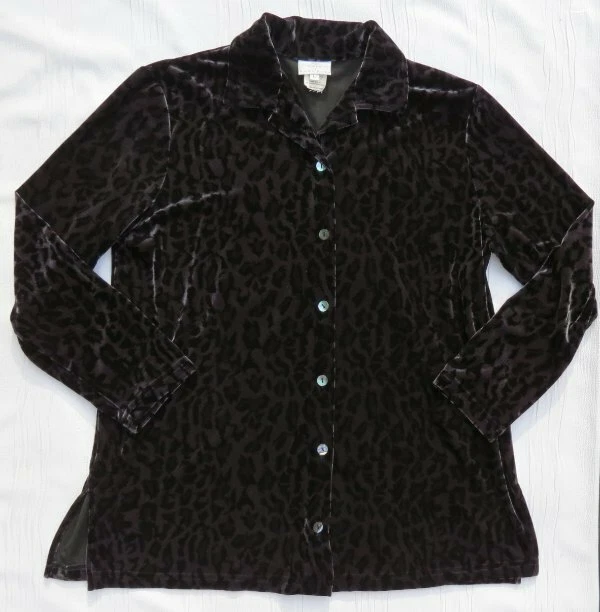 LO ÚLTIMO ALGODÓN por MARC WARE Gris Estampado Animal Elastizado Terciopelo Camisa Túnica Top EE. UU. L Foto 3 de 4