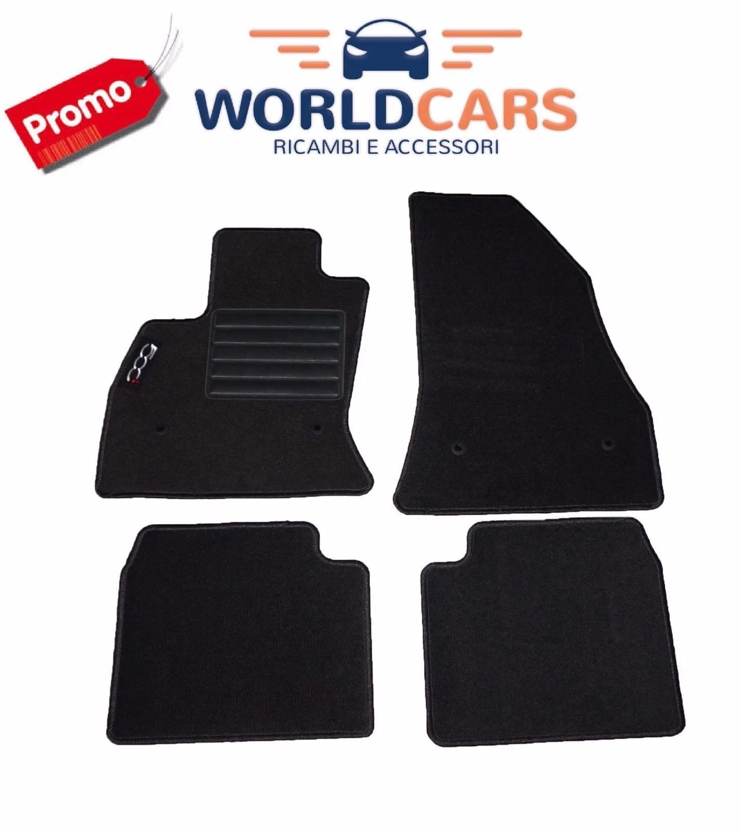 Tappetini Auto Anteriori In Velluto Antracite LUX Per Fiat 500L, Set 2 Pezzi, Con Rinforzo Tallone, Antiscivolo