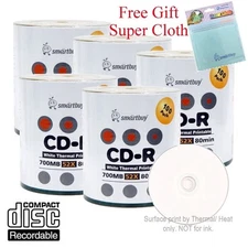 500 Smartbuy CD-R 52X White Thermal Hub Printable Disc + FREE Micro Fiber Cloth