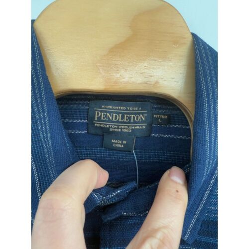 Pendleton Woolen Mills Men Blue Button Up Short Sleeve Shirt Fitted NWT Sz L - Picture 3 of 7