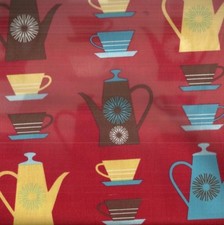Happy Home red kitchen coffee pots cups Kaufman kitchen fabric