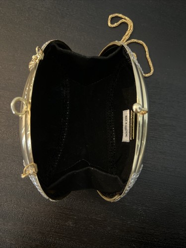 Vtg Gold tone Metal Imagnin Evening Bag w/Rhinestones Shoulder Strap - Picture 5 of 9