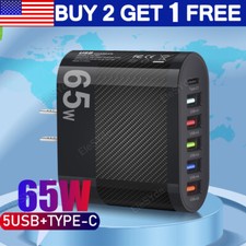 65W 6Port Type-C Charge USB Hub Wall Charger Power Adapter For iPhone Samsung US