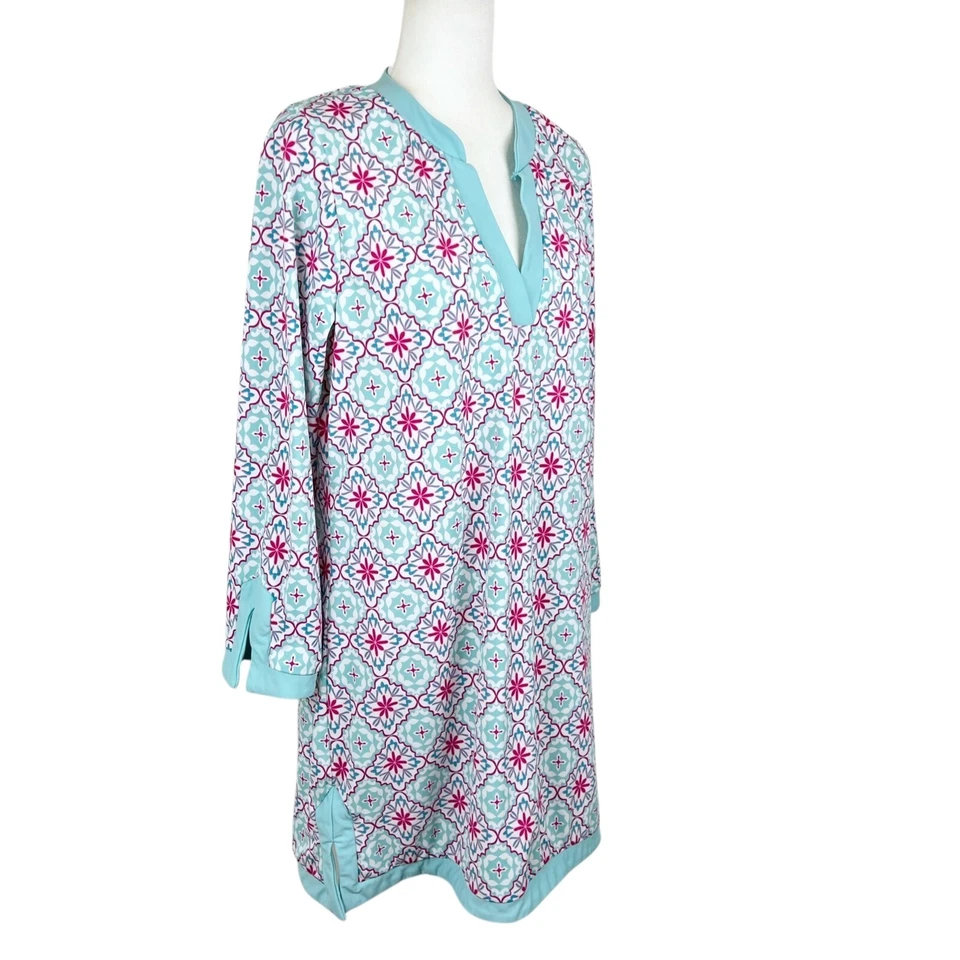 Vestido Aqua et Sol Mujer Grande Azul Rosa Floral Encubrimiento Manga Larga Elastizado Natación Foto 4 de 4