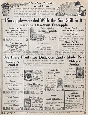 1916 AD.(XG3)~MONTGOMERY WARD CO. CATALOG PG.~HAWAIIAN PINEAPPLE AND PIE FILLING