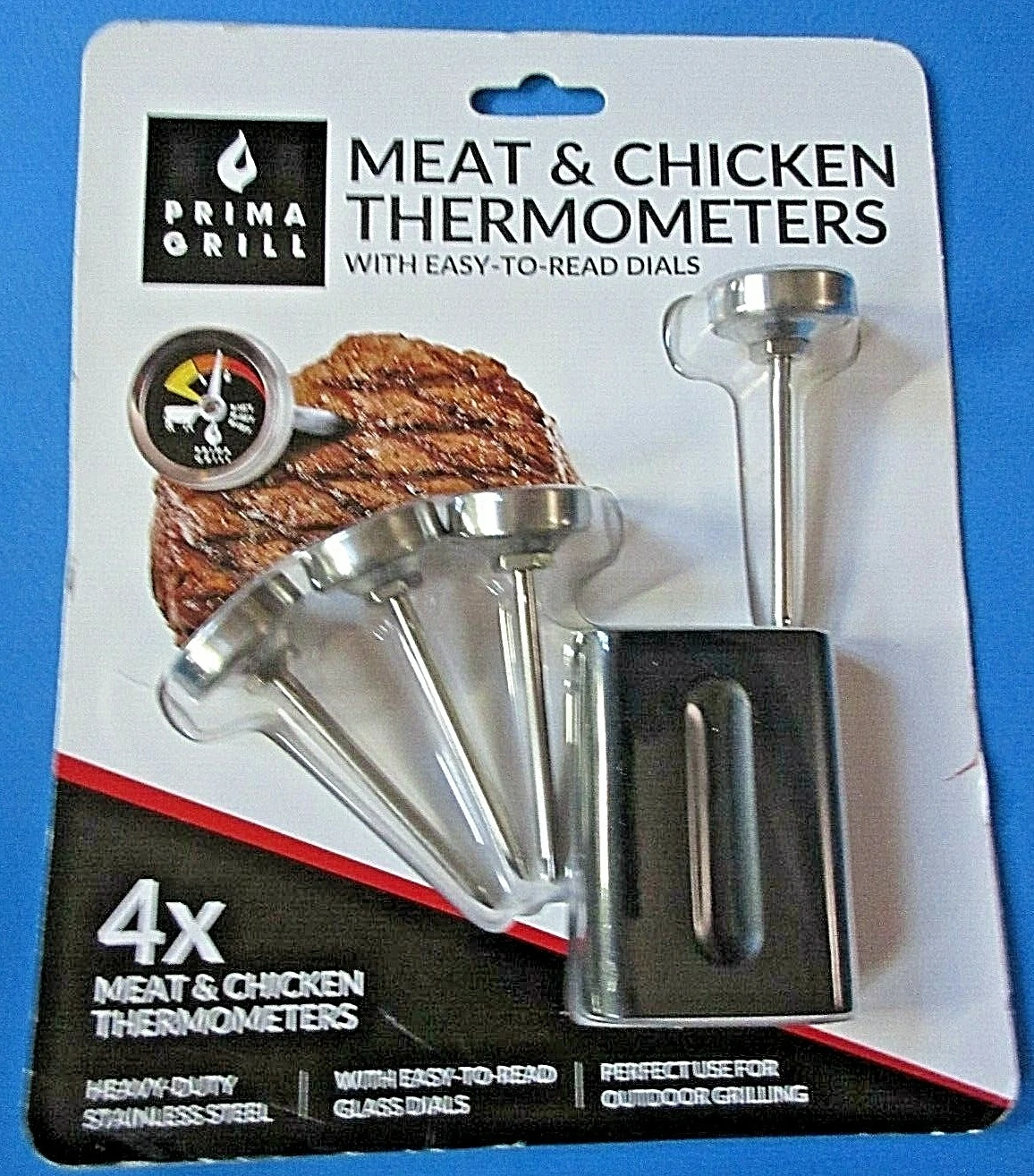 SET OF 4 MEAT and CHICKEN THERMOMETERS Stainless Steel NEW