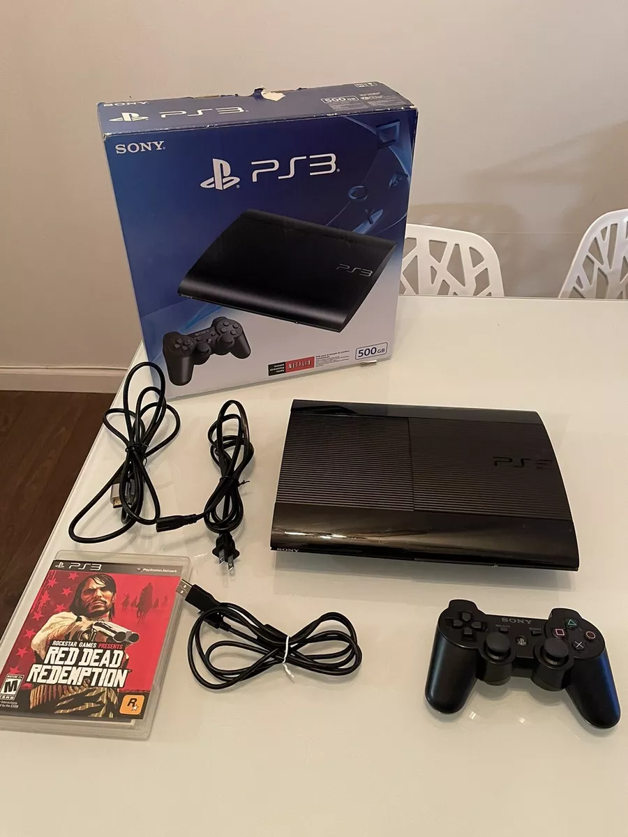 Sony PlayStation 3 - Super Slim 500 GB Black Console PS3 w/ BOX - Red Dead