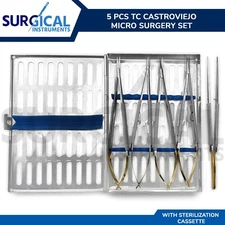 5 Pcs TC Castroviejo Micro Surgery Set with Free Sterilization Box Cassette