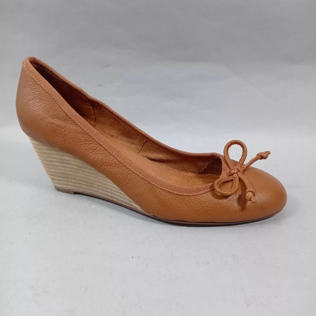 Next Wedge Shoes Womens 6.5 Tan Leather Slip On Pumps Comfort Smart Office Work