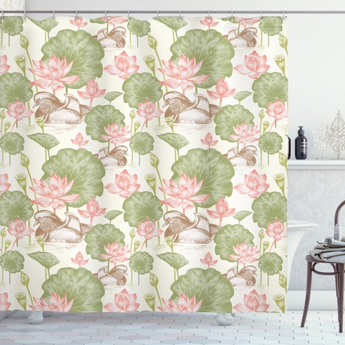 Duck Shower Curtain Lotus Flower Pond Lily Print for Bathroom eBay