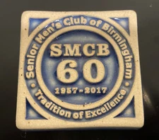 Pewabic Pottery Tile Blue Senior Men’s Club of Birmingham 4”