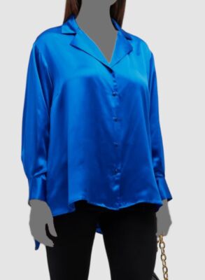 $275 Whitney Morgan Women's Blue Charmeuse Button-Front Shirt Top Plus Size 2X