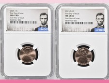 2025 P & D Lincoln Shield 1c Cent 2 Coin Set NGC MS67 RD LAST PENNY First Day %%