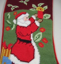 Needlepoint Christmas Stocking Santa Claus with Candle NICE 