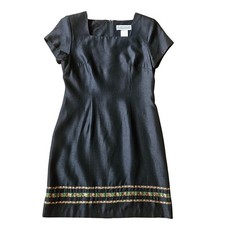 Jessica Howard Y2K Black Mod Sheath Dress Floral Embroidered Womens 10 Career