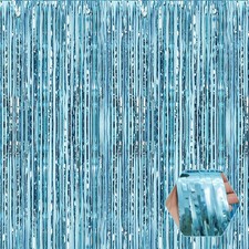 3 Pack Light Blue Foil Fringe Curtain Backdrop 3.28x9.8ft Metallic Streamers