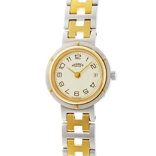 HERMÈS OROLOGIO DA DONNA HERMES CLIPPER QUADRANTE CREMA QUARZO CON ACCENTI ORO E LOGO "H"